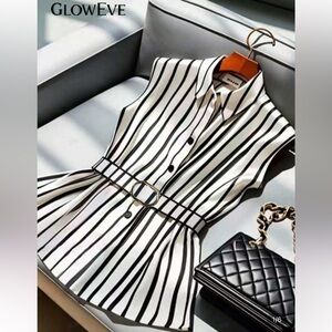 Striped Sleeveless Top - Black and White